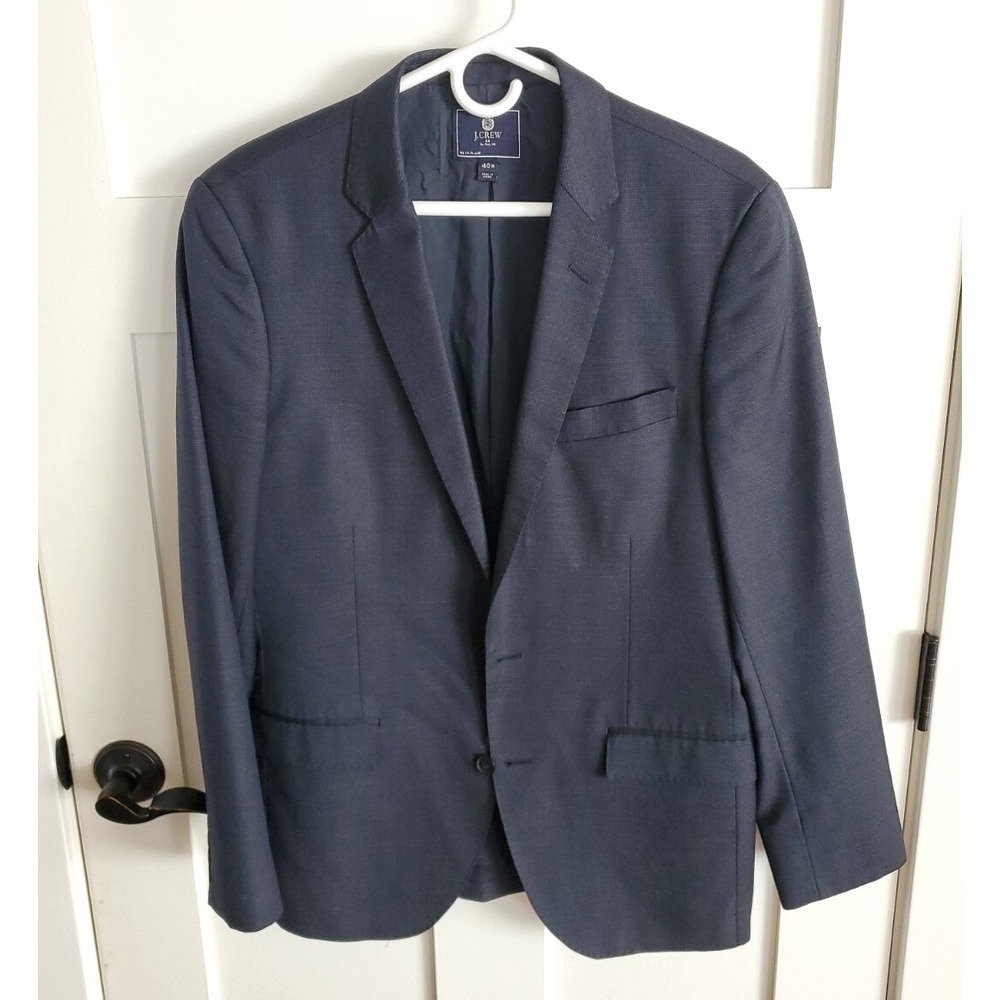 J. CREW Blazer Jacket Sport Coat Mens 40R Navy Preppy Prom Wedding *LINING FLAW*